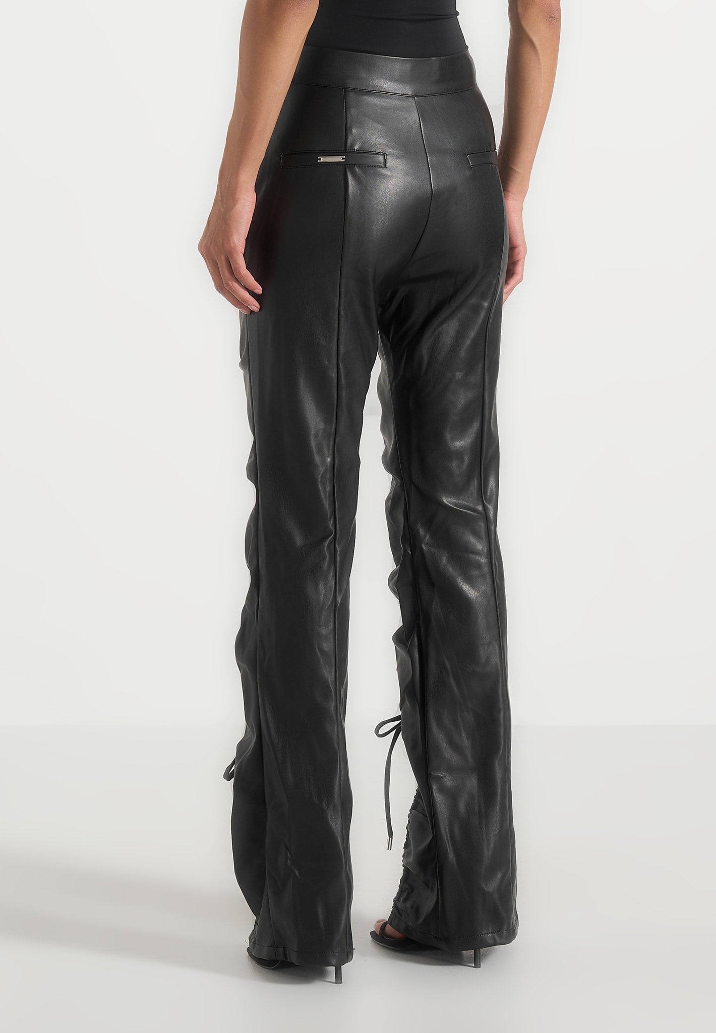 Leather Ruched Trousers - Black