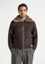 ariel-unisex-plush-collar-speckled-knit-jacket-brown