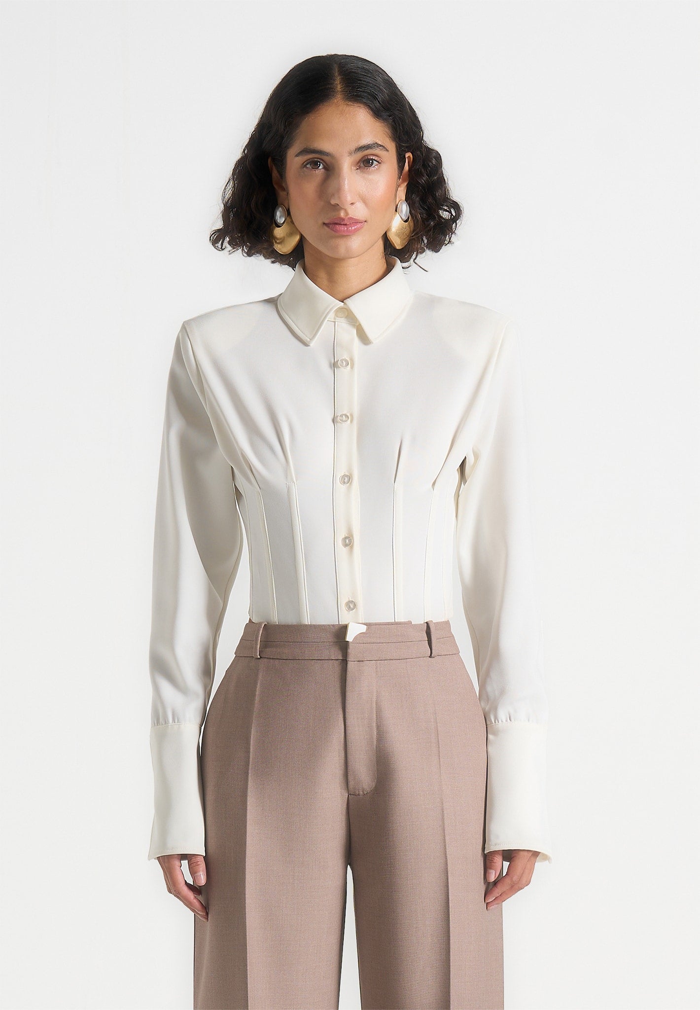 Agnes - Corset Shirt Bodysuit - Off White