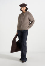 Eden - Unisex Ribbed Knit Zip Up Hoodie - Taupe