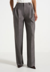 Julie - Speckled Tailored Twin Pleat Pants - Grey Speckle