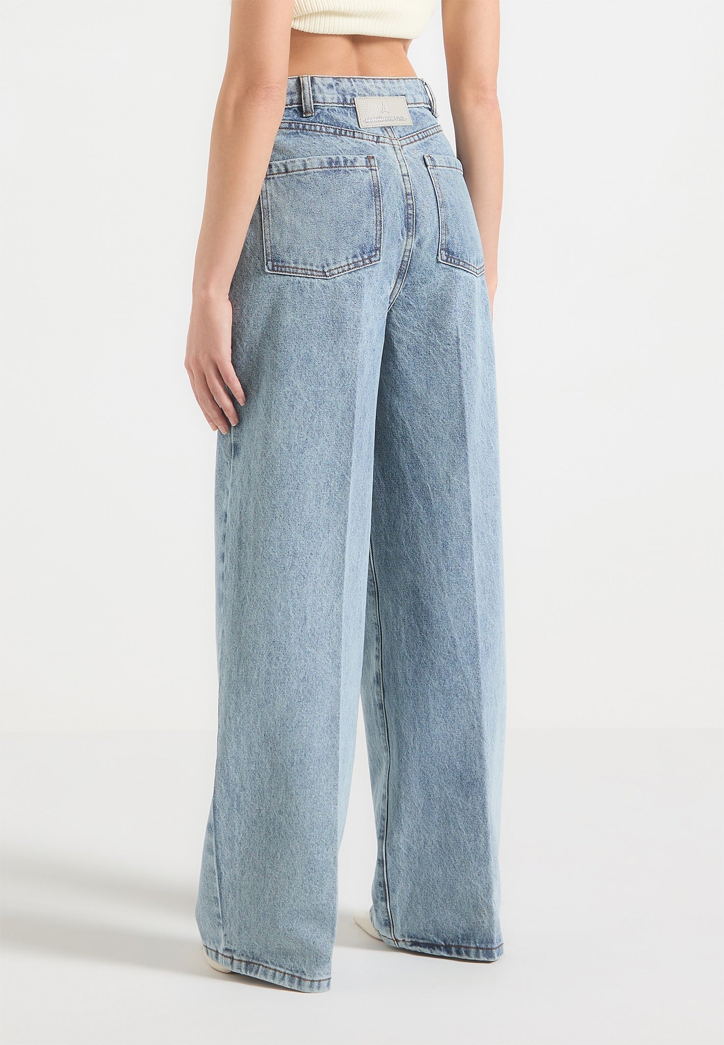 Astrid - Wrapover Wide Leg Denim Jeans - Mid Blue