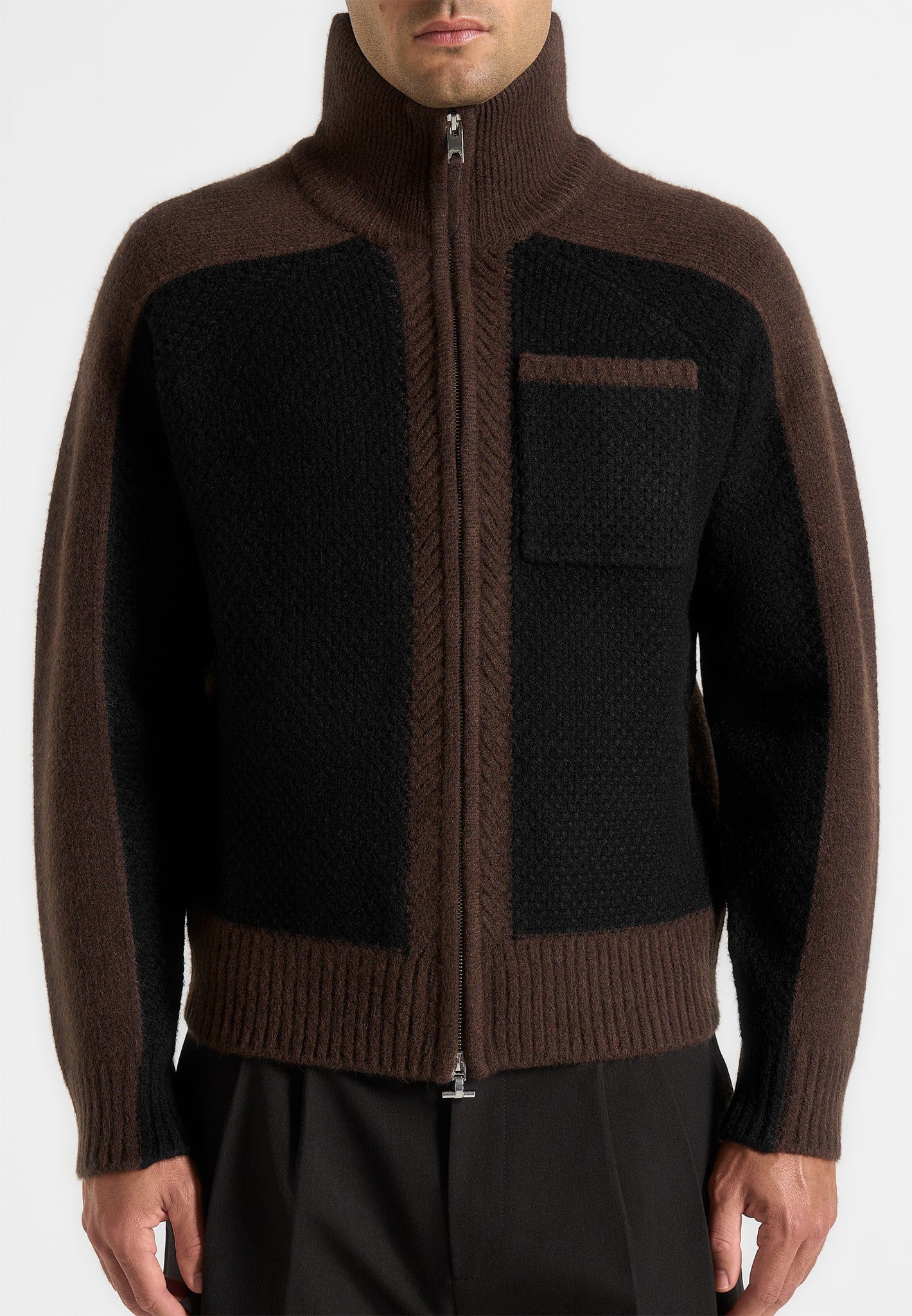 rene-colour-block-zip-through-cardigan-black-brown