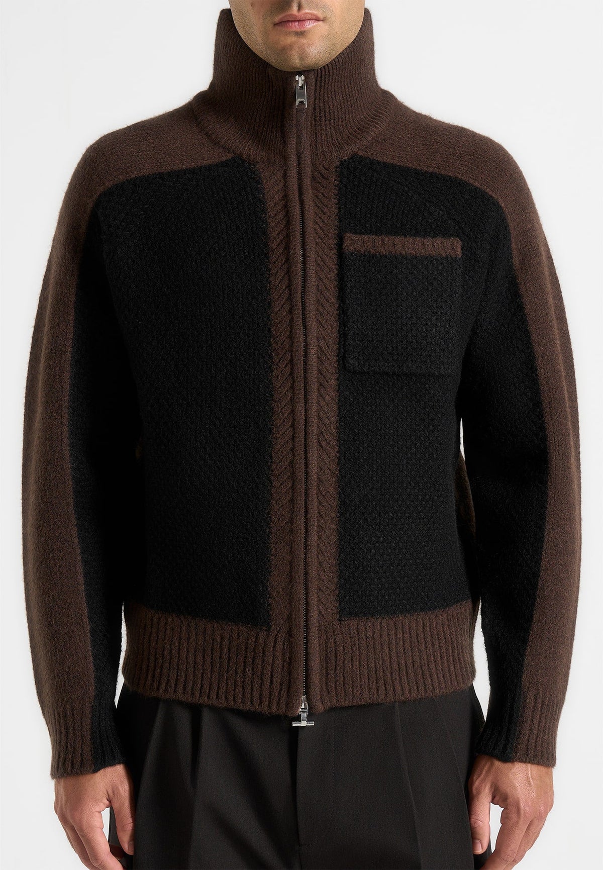 rene-colour-block-zip-through-cardigan-black-brown
