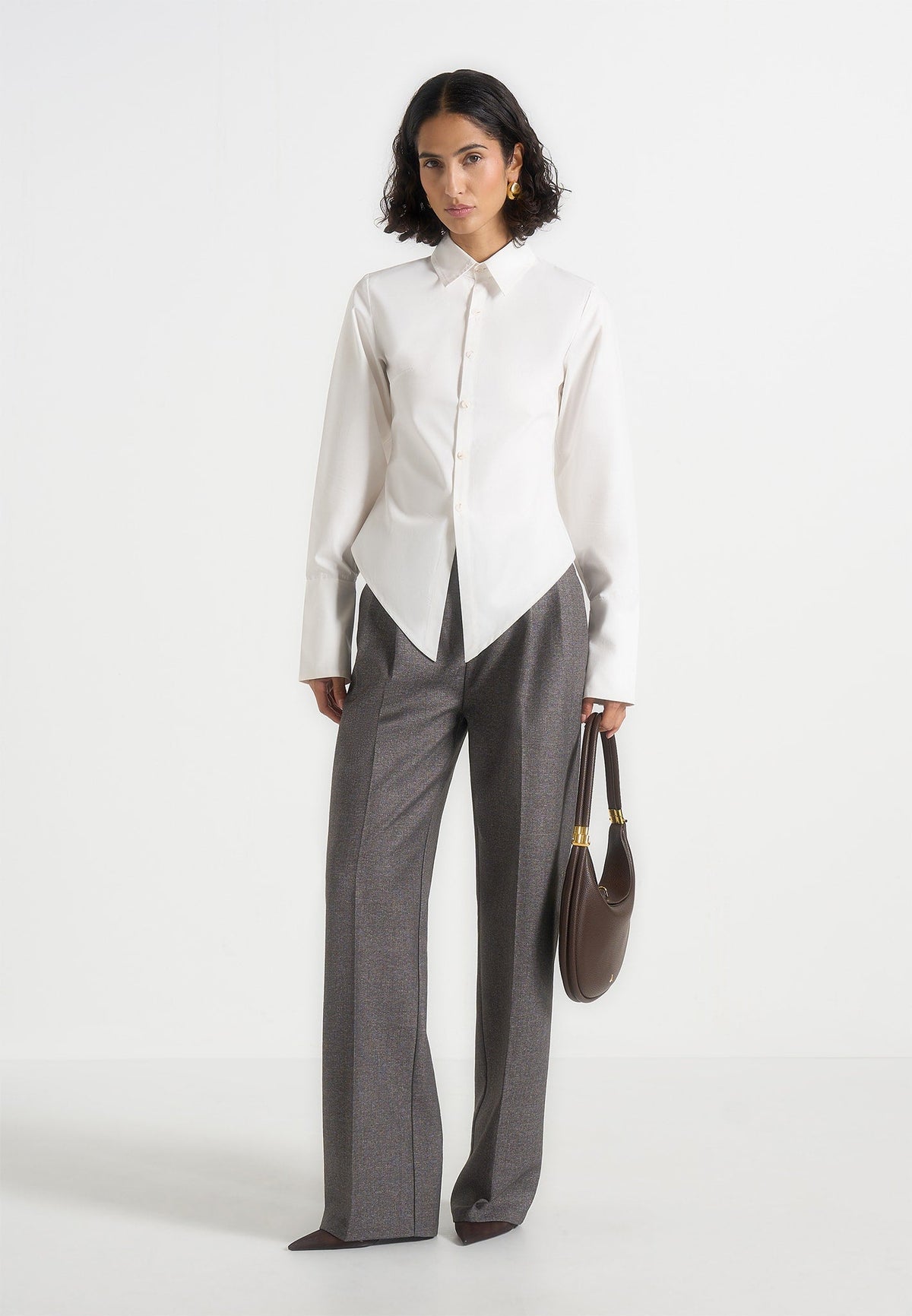Julie - Speckled Tailored Twin Pleat Pants - Grey Speckle