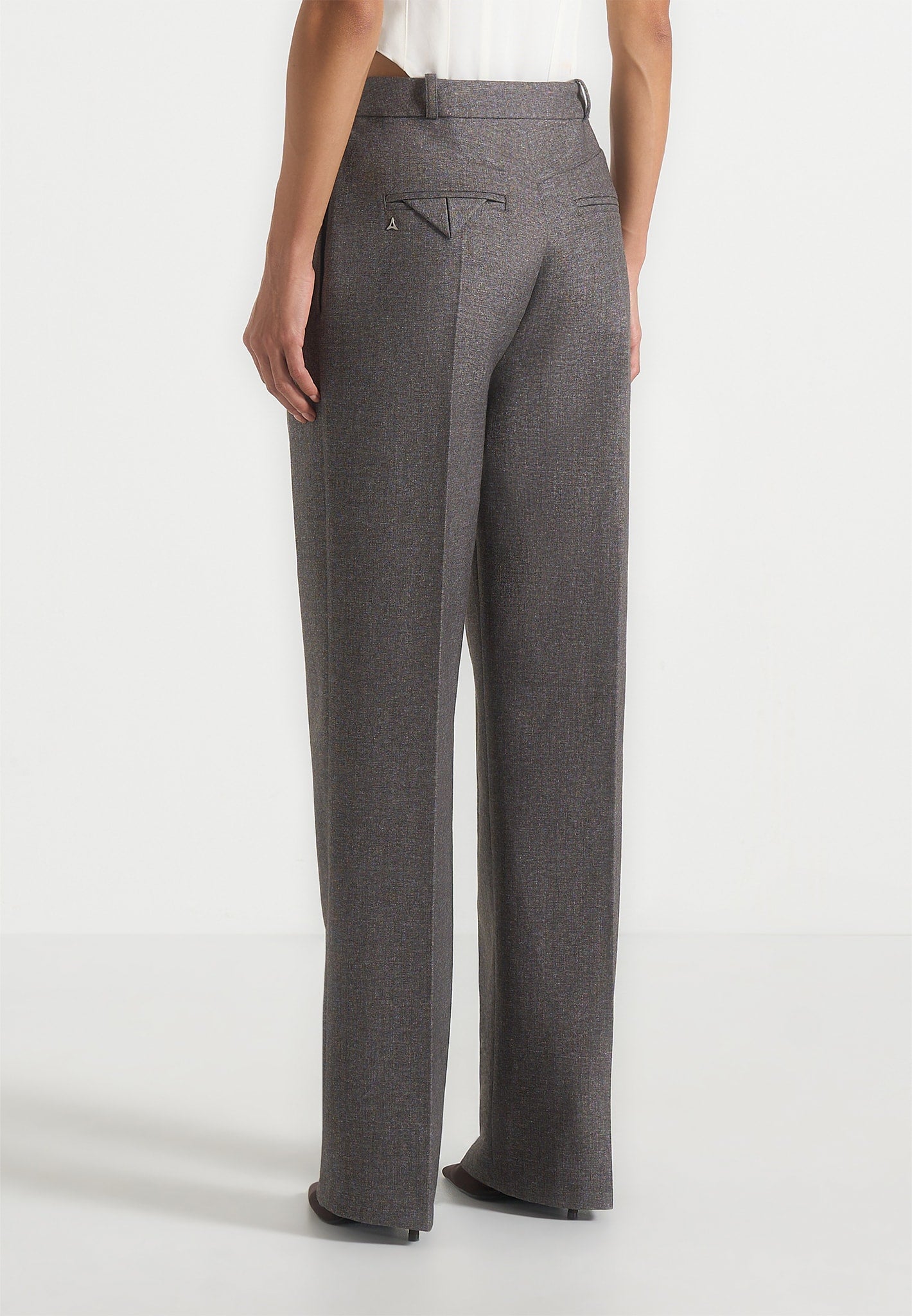 Julie - Speckled Tailored Twin Pleat Pants - Grey Speckle