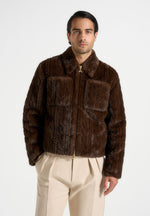 david-plush-cable-embossed-jacket-brown