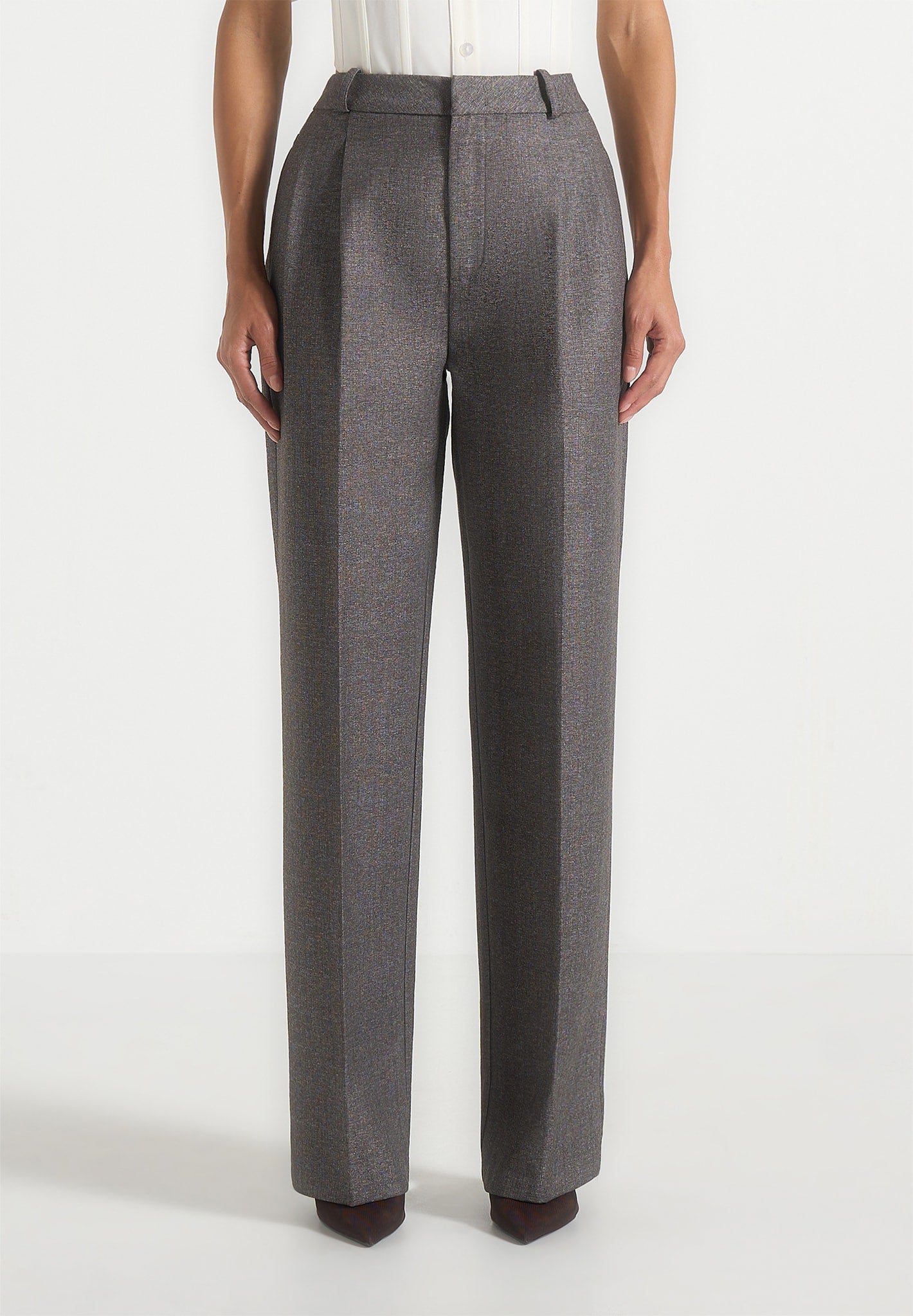 Julie - Speckled Tailored Twin Pleat Pants - Grey Speckle