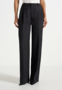 Julie - Tailored Twin Pleat Pants - Black Speckle