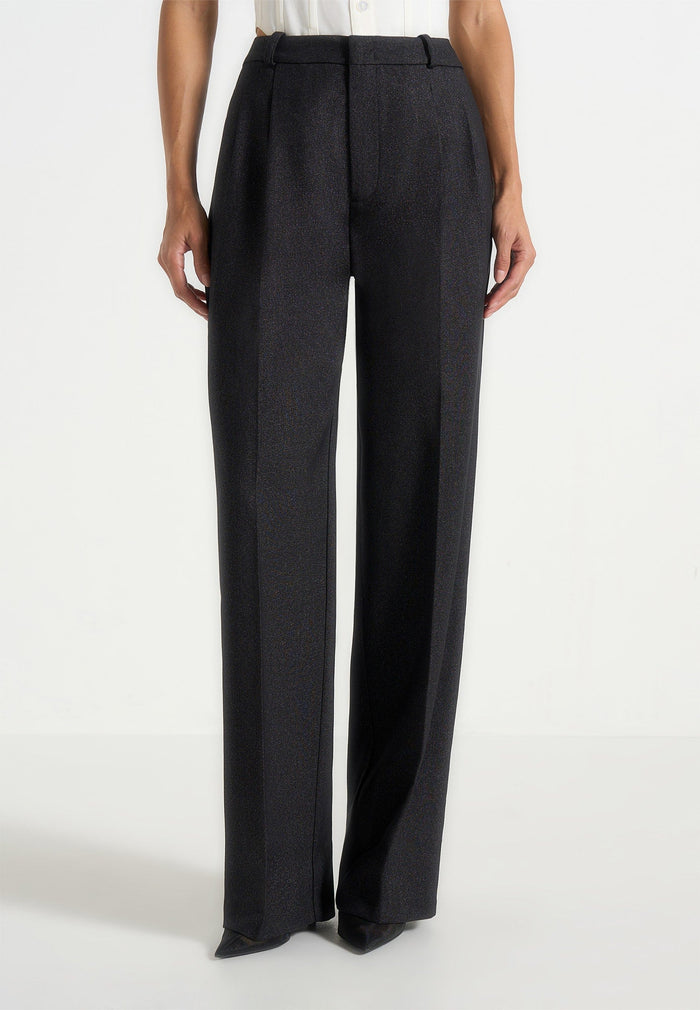 Julie - Tailored Twin Pleat Pants - Black Speckle