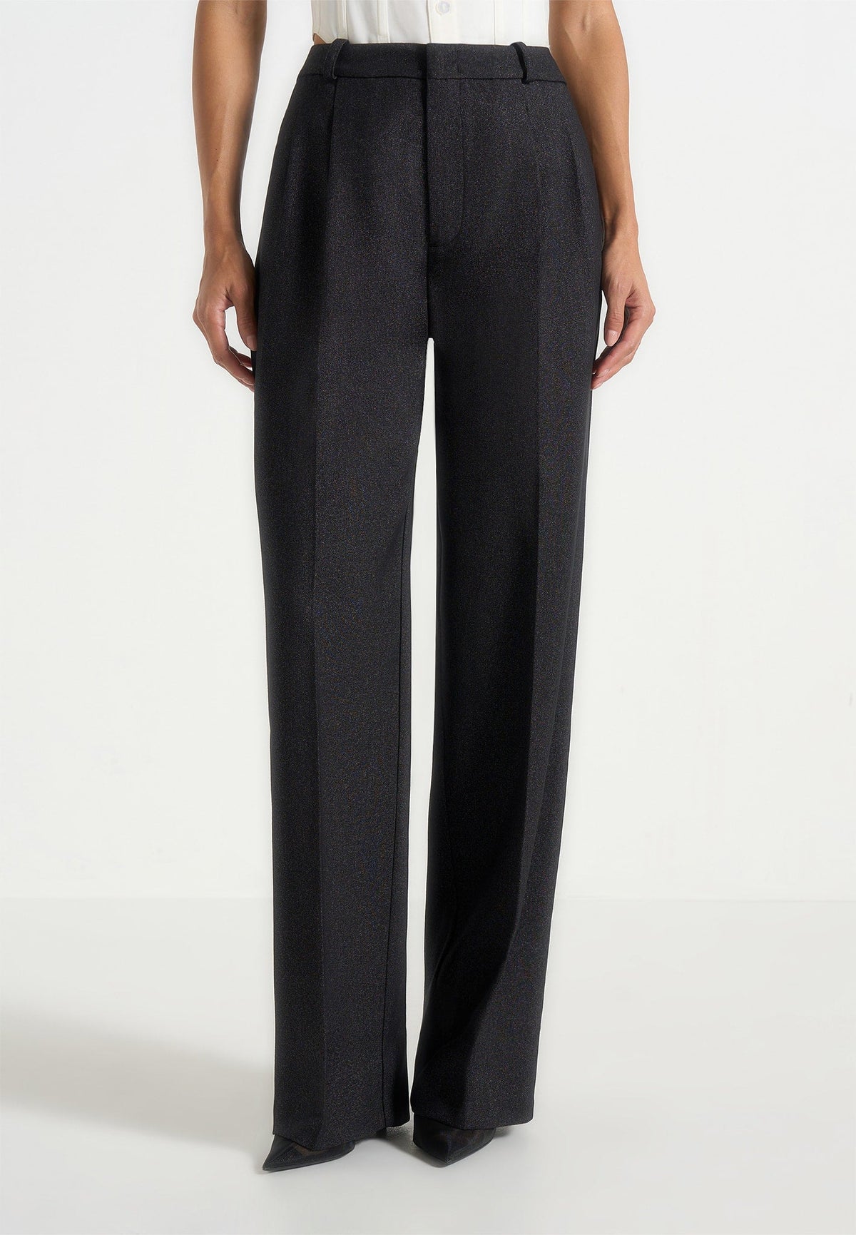 Julie - Tailored Twin Pleat Pants - Black Speckle