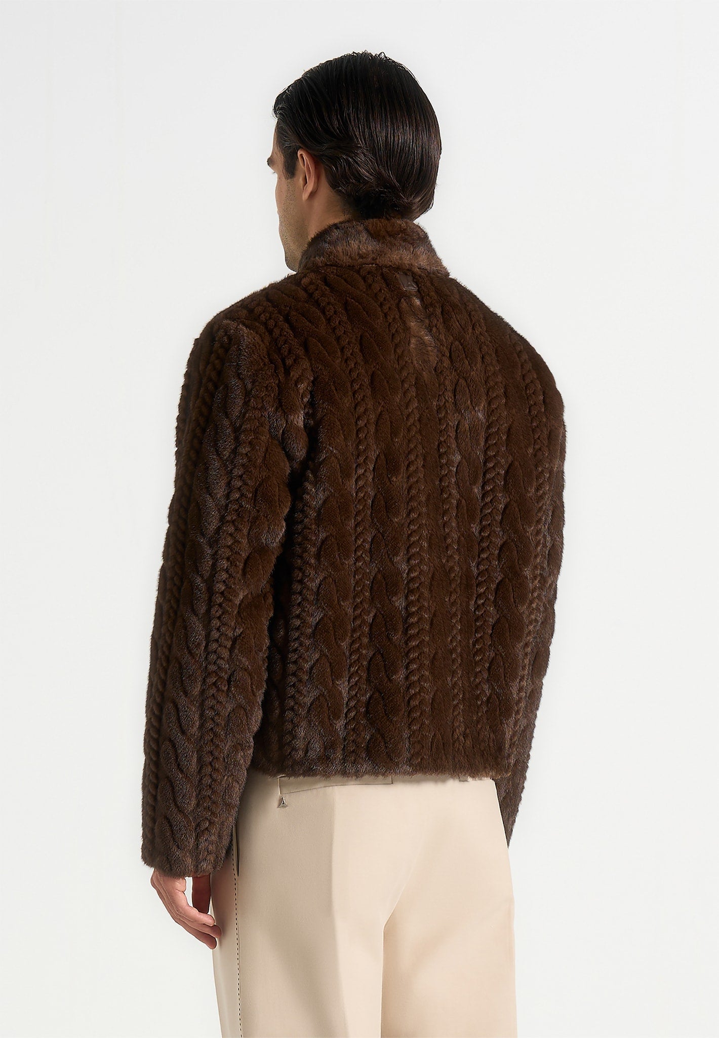 david-plush-cable-embossed-jacket-brown