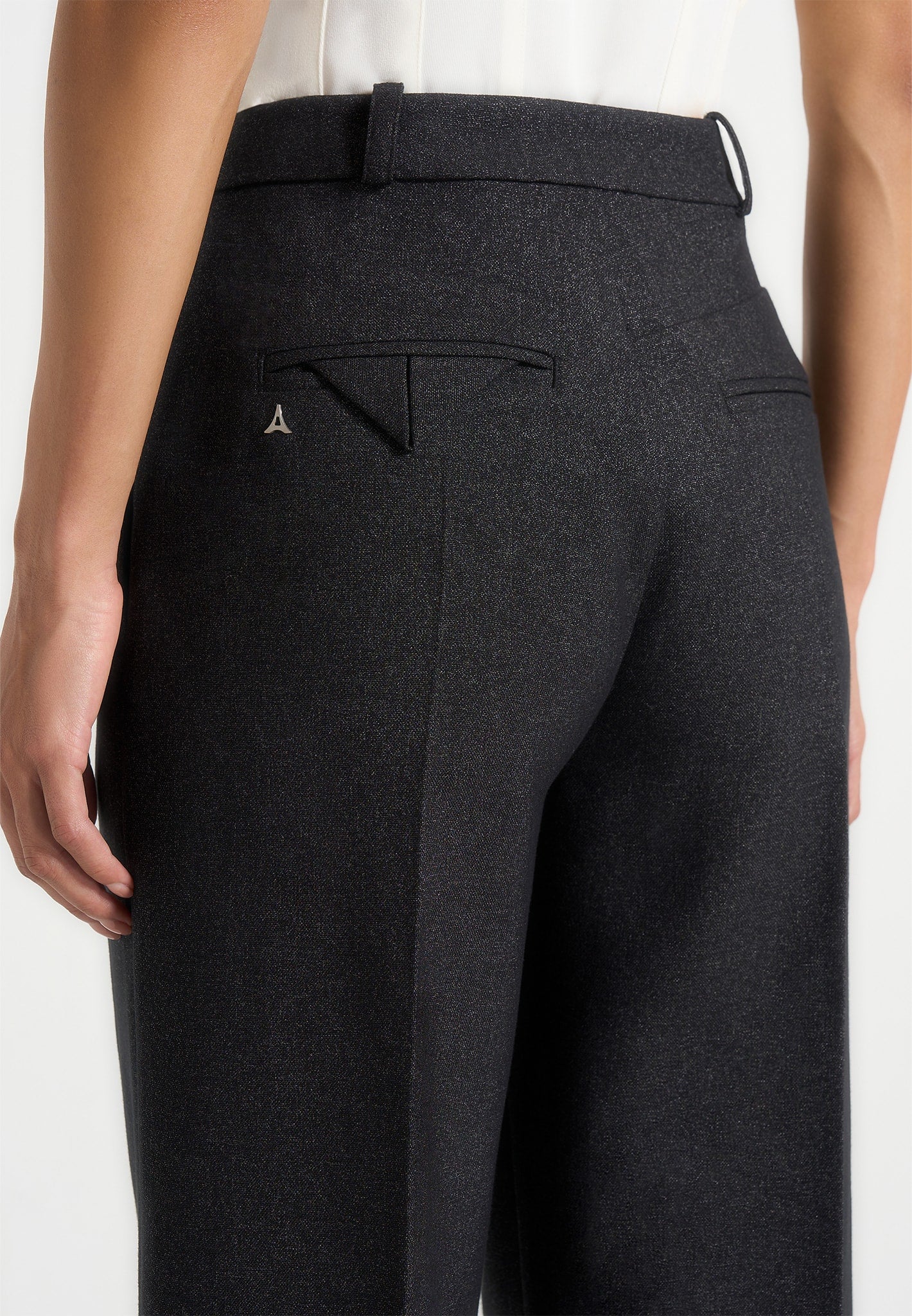 Julie - Tailored Twin Pleat Pants - Black Speckle