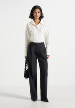 Julie - Tailored Twin Pleat Pants - Black Speckle