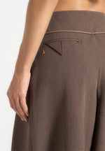 Flora - Box Pleat Wide Leg Belted Pants - Brown