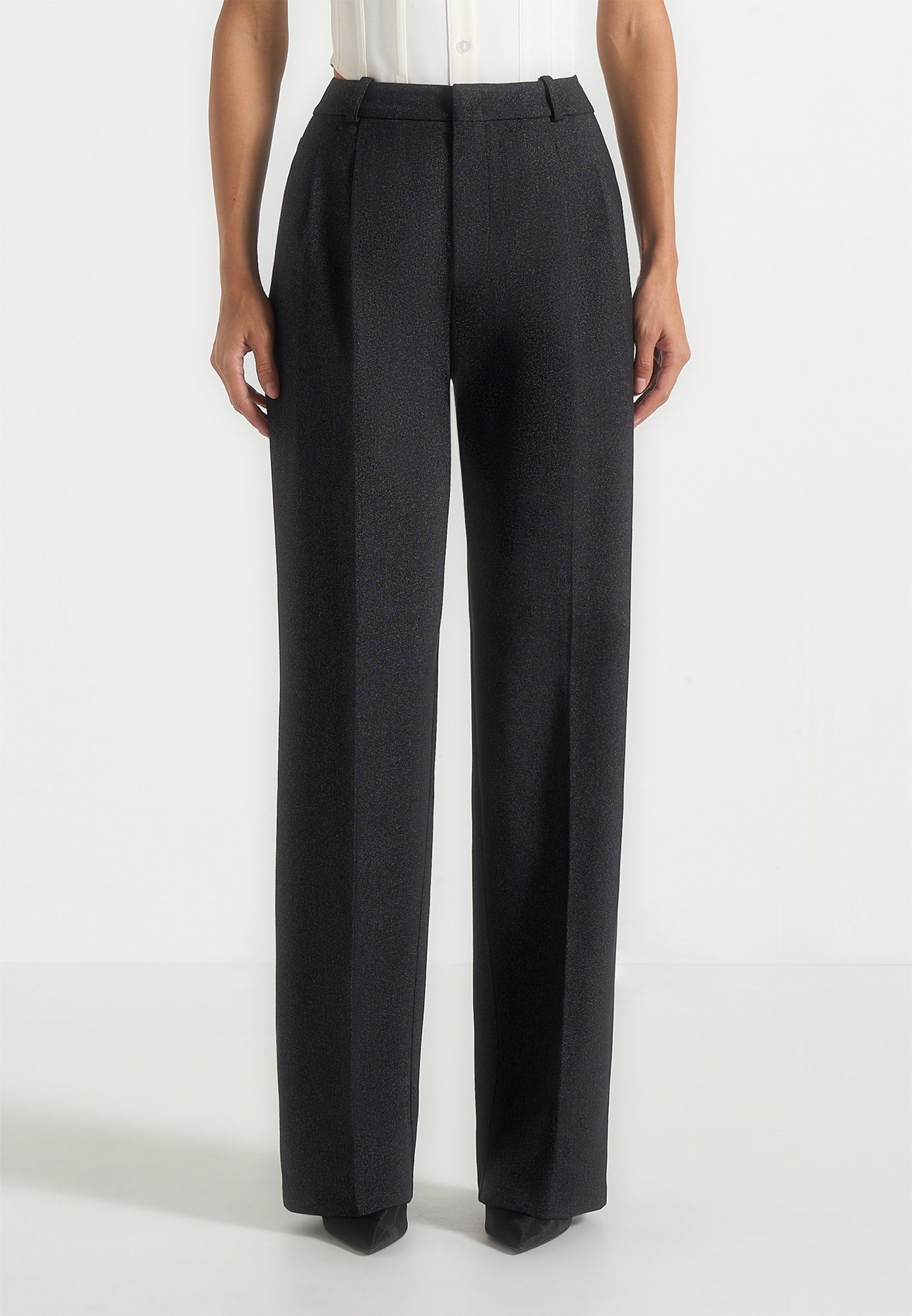 Julie - Tailored Twin Pleat Pants - Black Speckle
