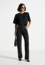 Loane - Twist Leg Boyfriend Jeans With Waist Adjuster - Washed Black