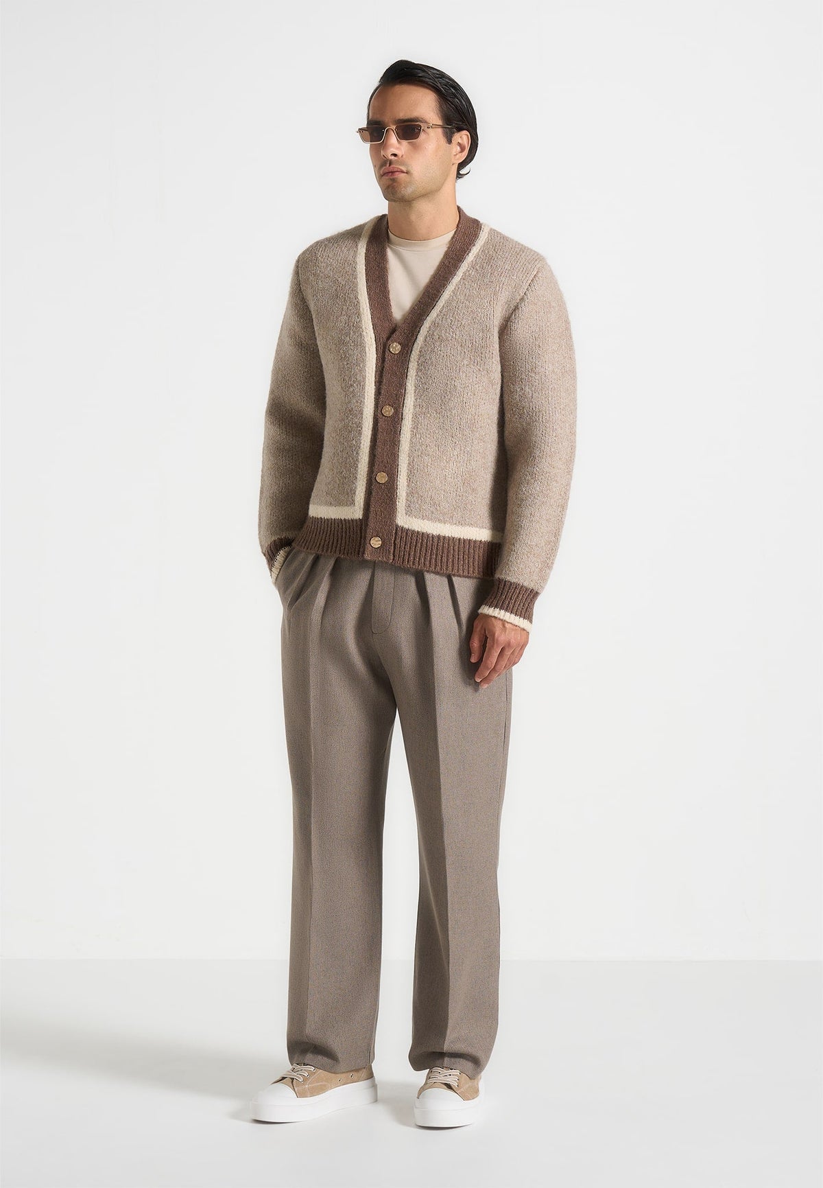 Elon - Wool Knit Contrast Cardigan - Taupe