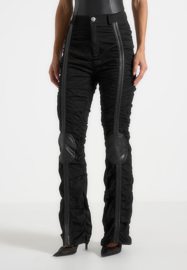 Ruched Trousers with Knee Patch - Black