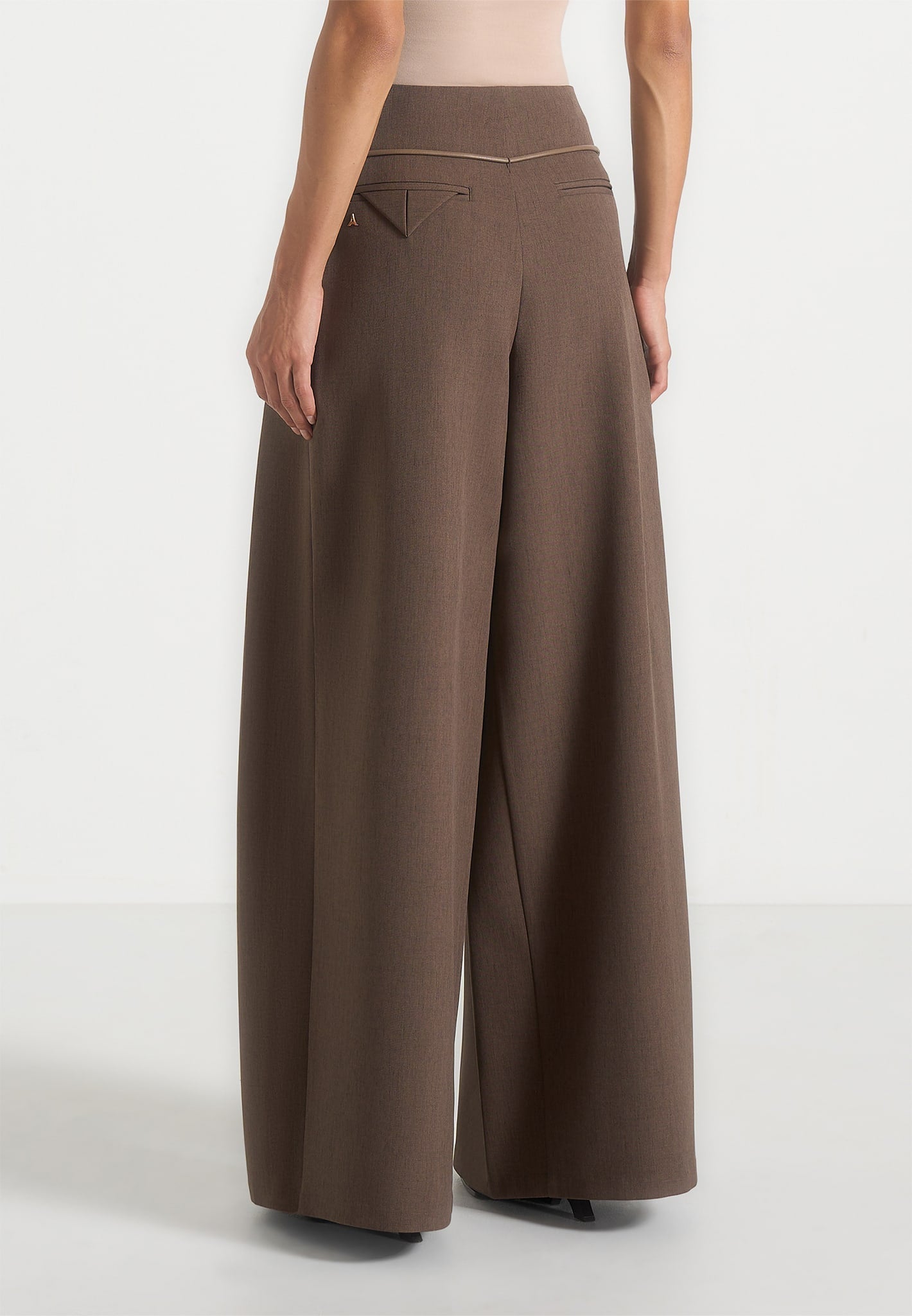 Flora - Box Pleat Wide Leg Belted Pants - Brown
