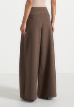 Flora - Box Pleat Wide Leg Belted Pants - Brown