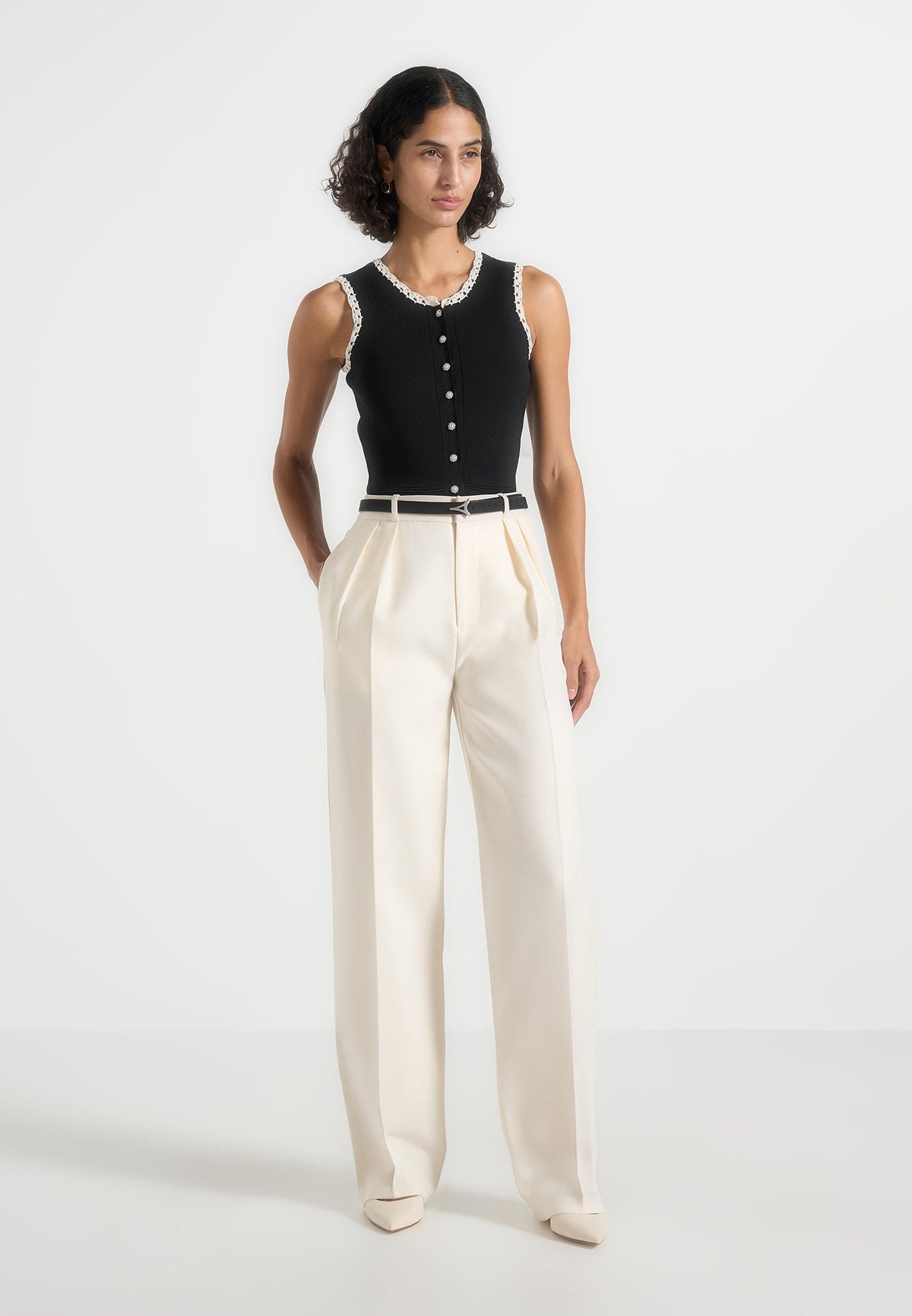 Evelyn - Crochet Frill Crop Top - Black