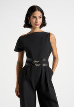 Valerie - Tailored Off Shoulder Jumpsuit With Belt - Black