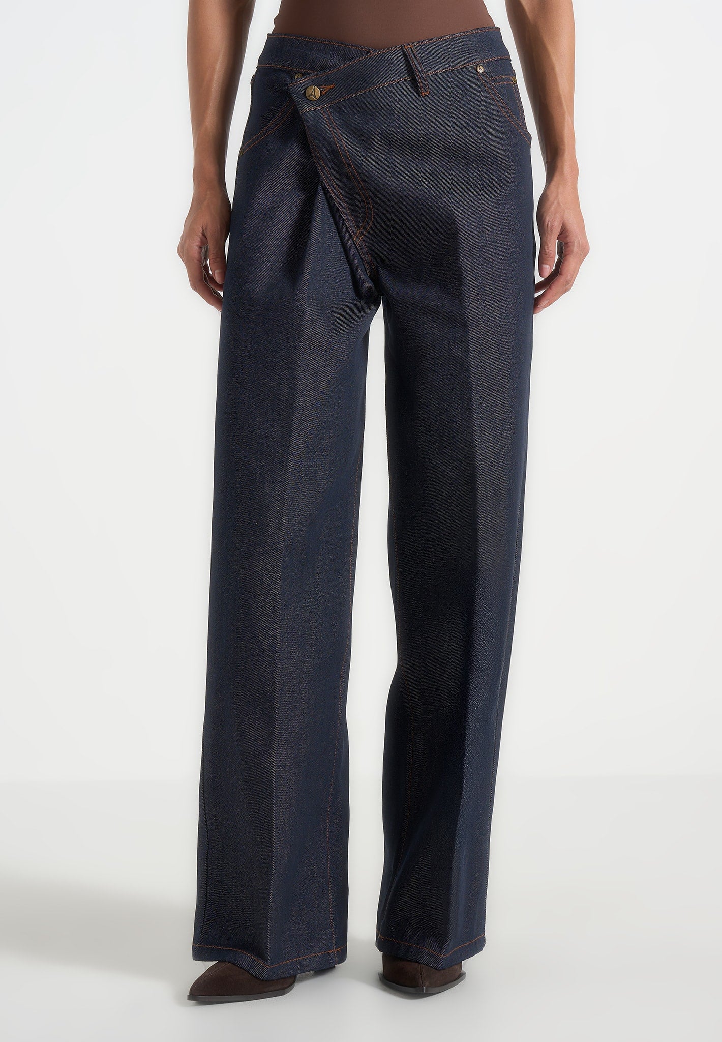 Astrid - Wrapover Wide Leg Denim Jeans - Indigo