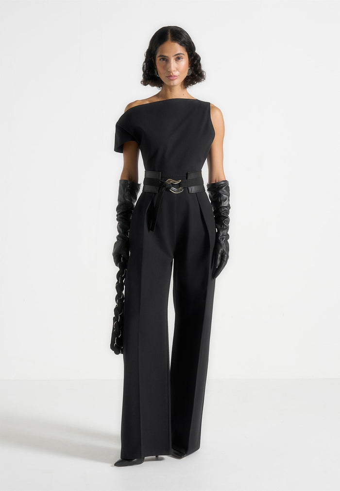 Valerie - Tailored Off Shoulder Jumpsuit With Belt - Black