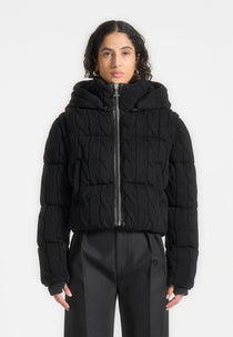 Kristina - 2-in-1 Cable Knit Puffer Jacket/Gilet - Black