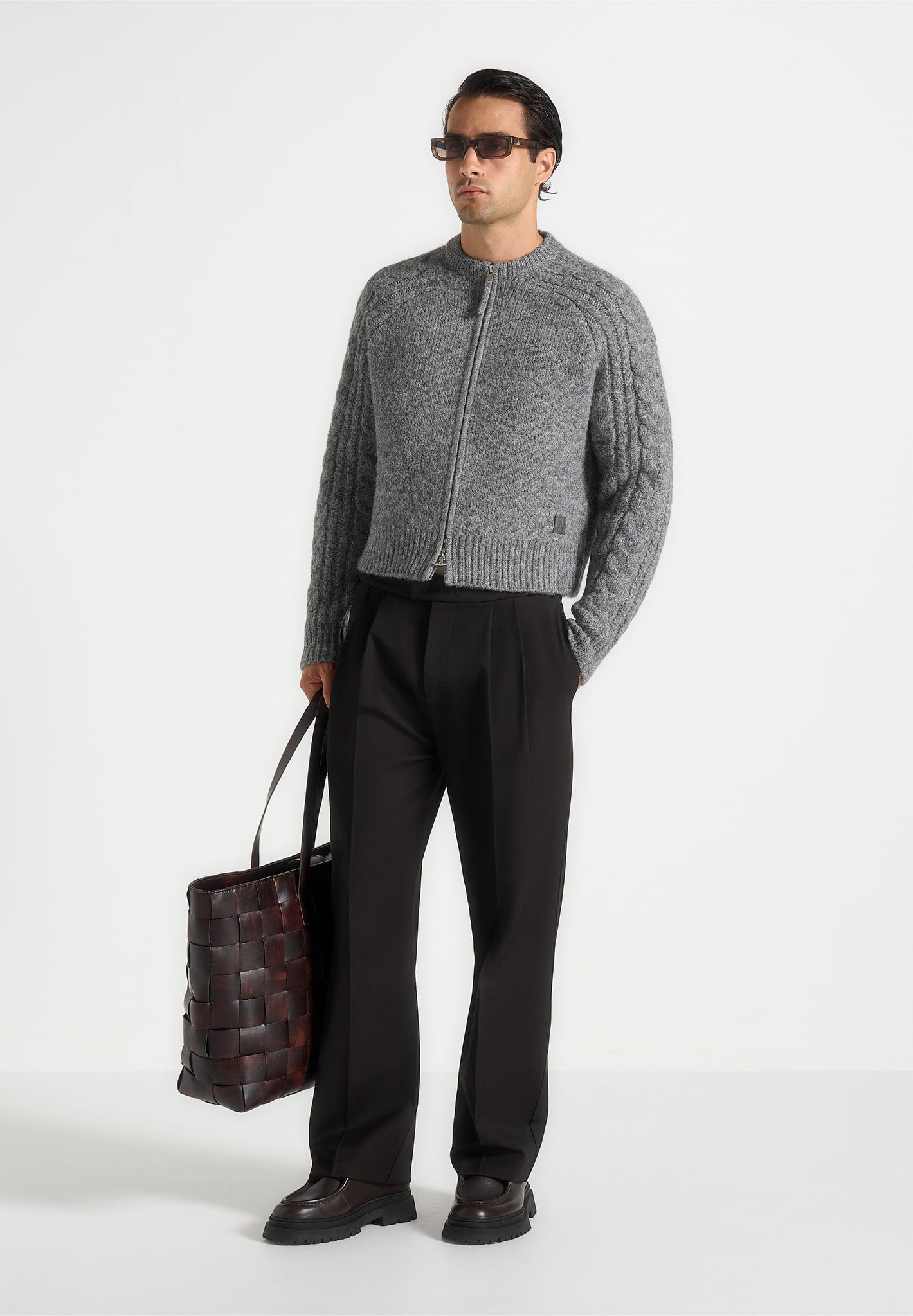 gaby-speckled-cable-knit-zip-cardigan-grey
