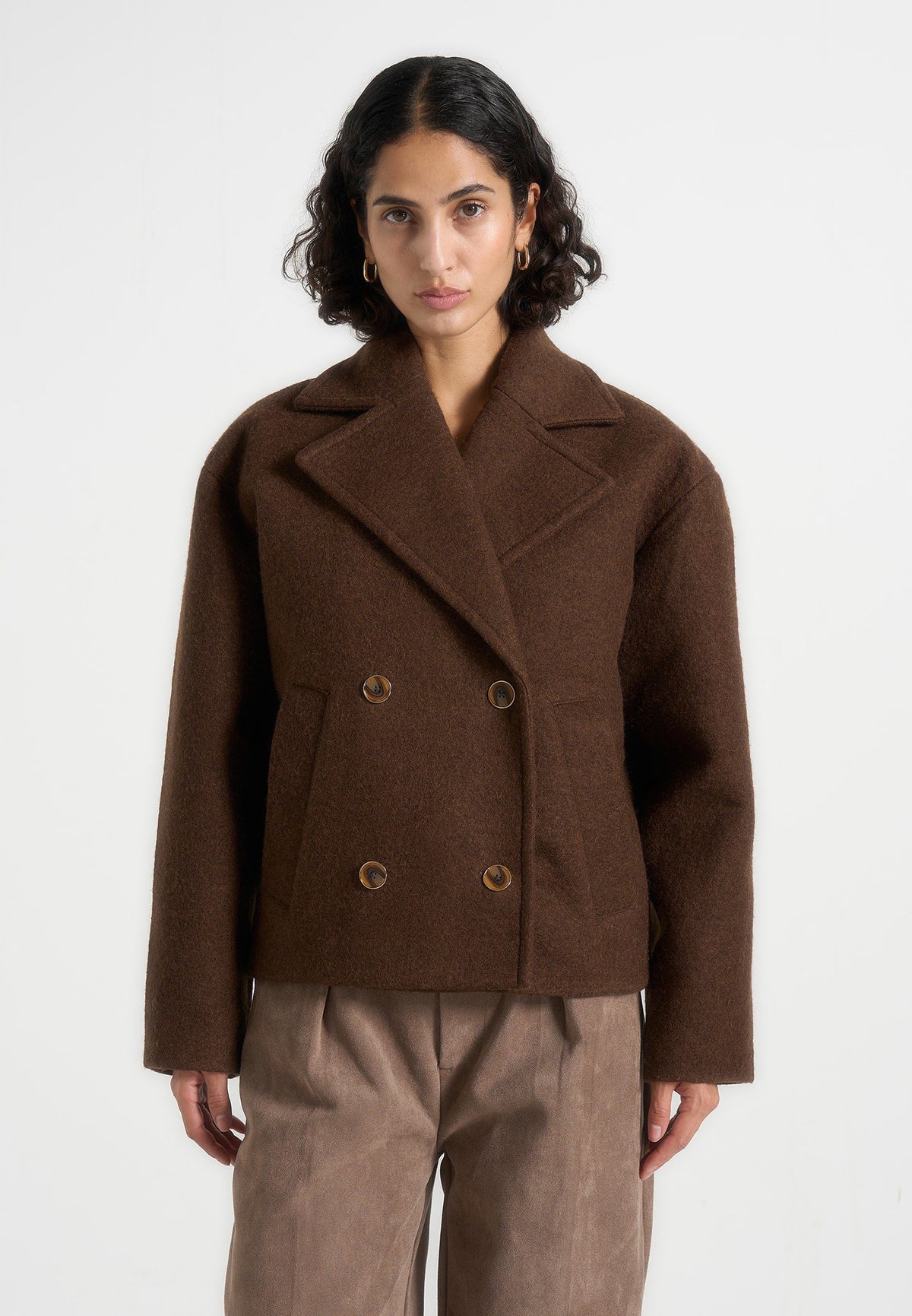 Mika - Unisex Double Breasted Jacket - Brown
