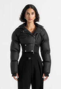 Dalya - Matte Cropped Biker Puffer Jacket - Black