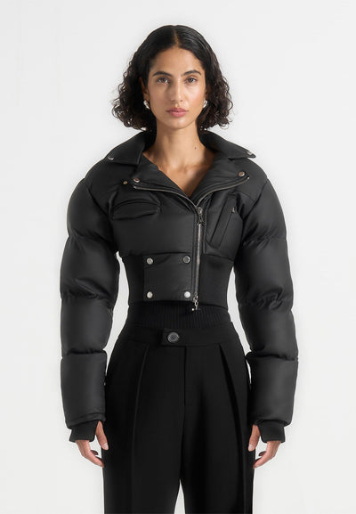 Dalya - Matte Cropped Biker Puffer Jacket - Black