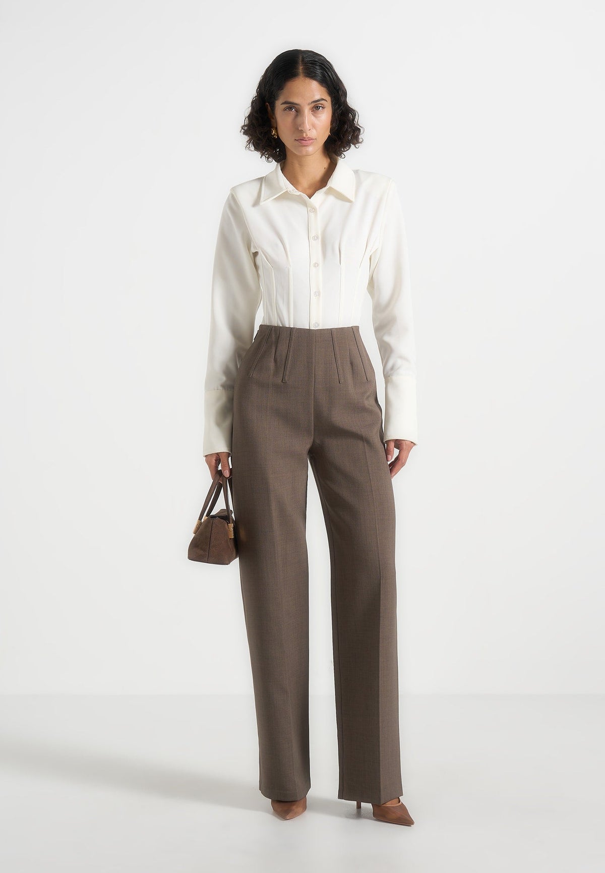 Rafaela - Corset Waist Tailored Pants - Taupe