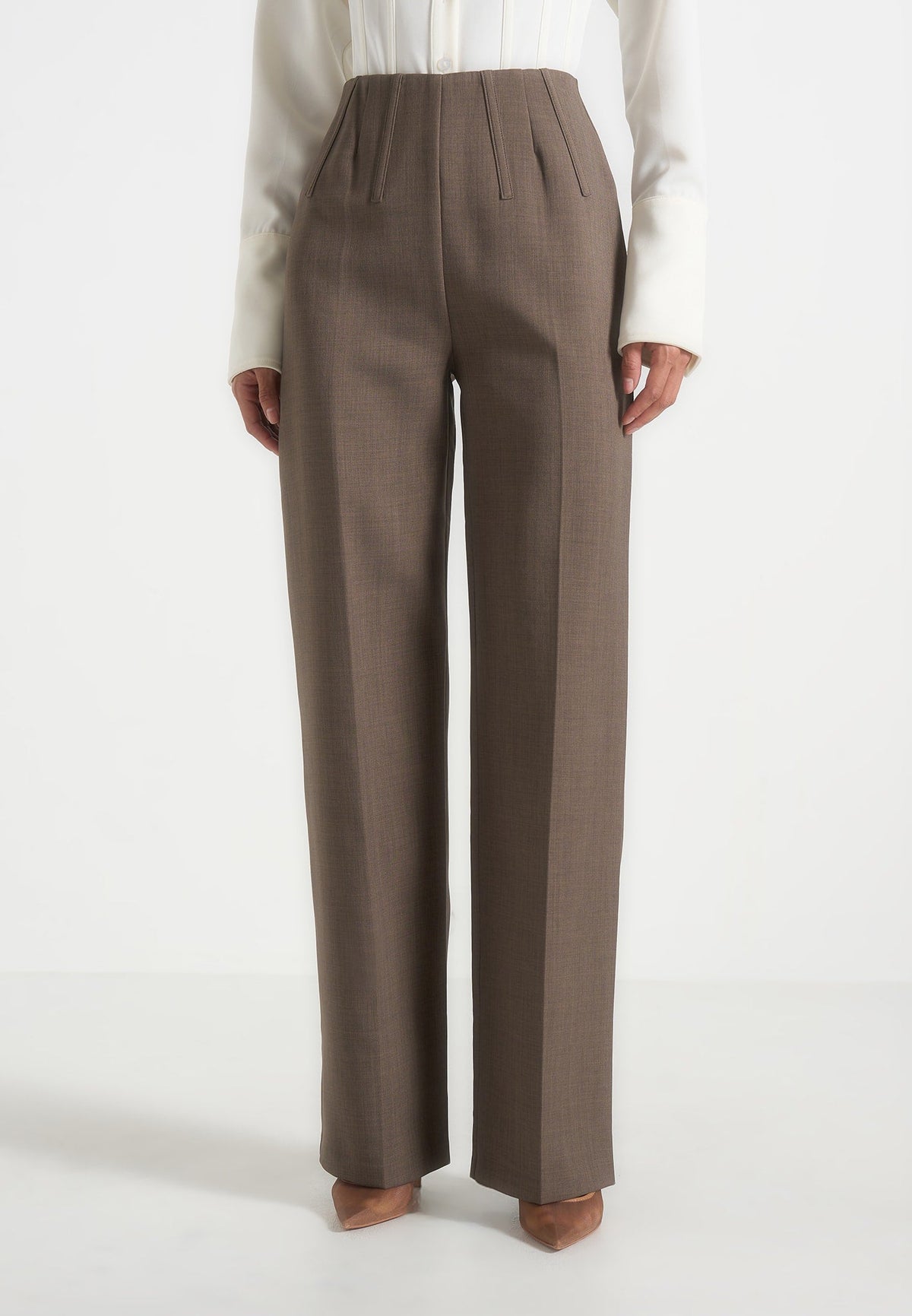 Rafaela - Corset Waist Tailored Pants - Taupe