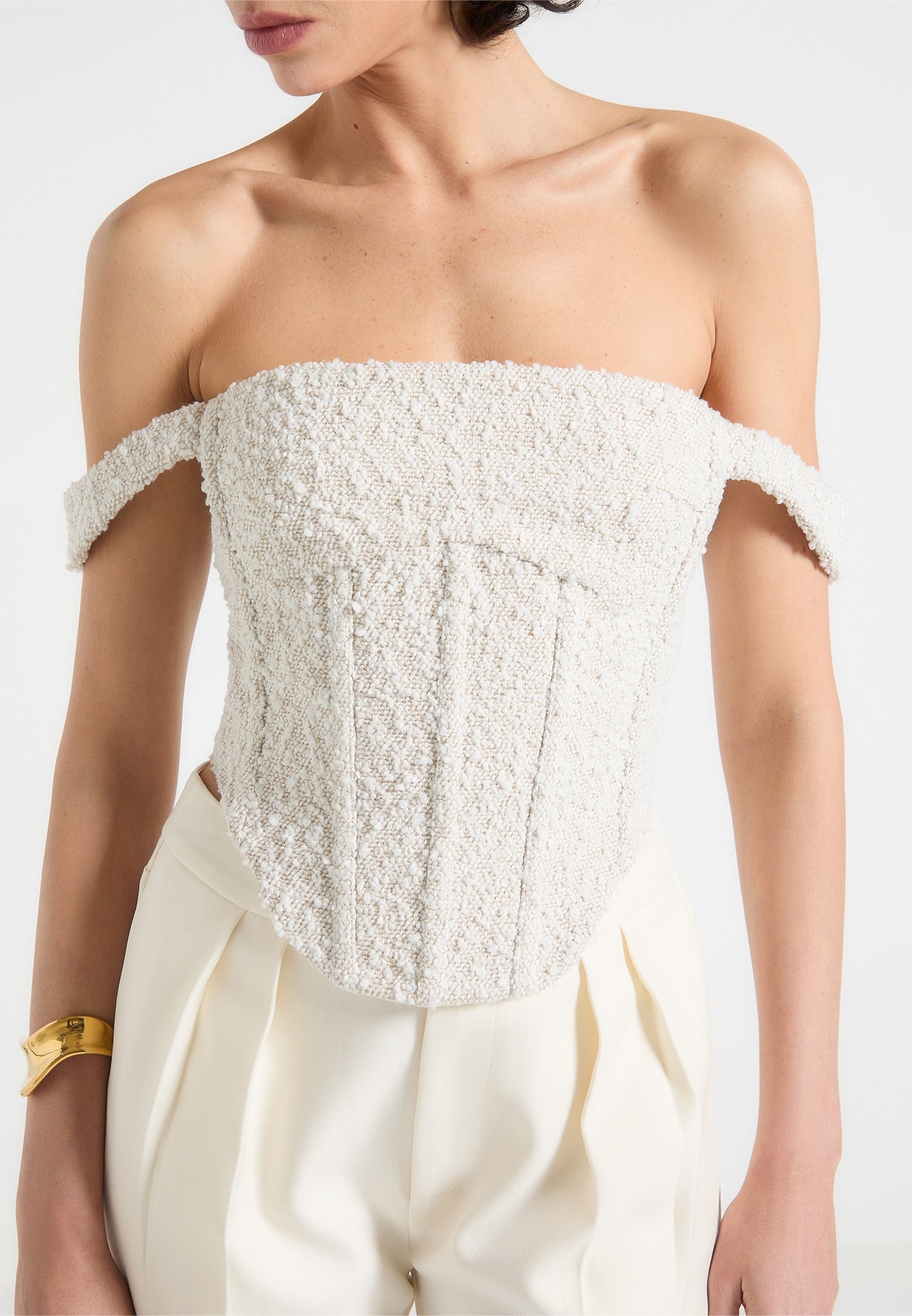 Bonnie - Boucle Bardot Corset Top - Off White