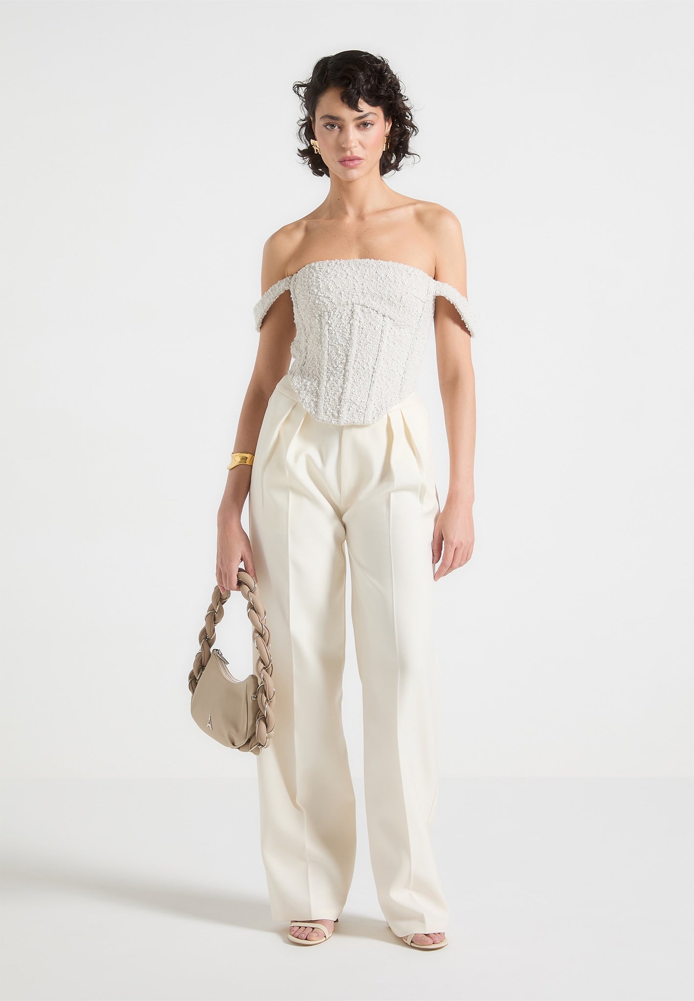 Bonnie - Boucle Bardot Corset Top - Off White 