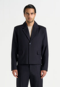Silas - Pinstriped Tailored Cropped Blazer - Navy