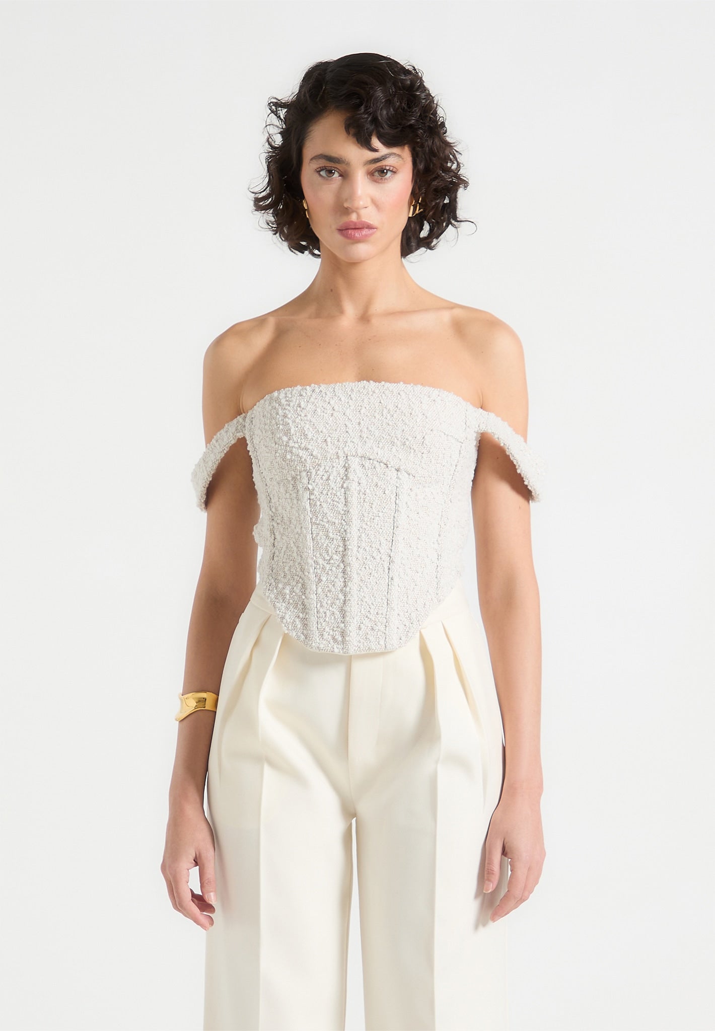 Bonnie - Boucle Bardot Corset Top - Off White 