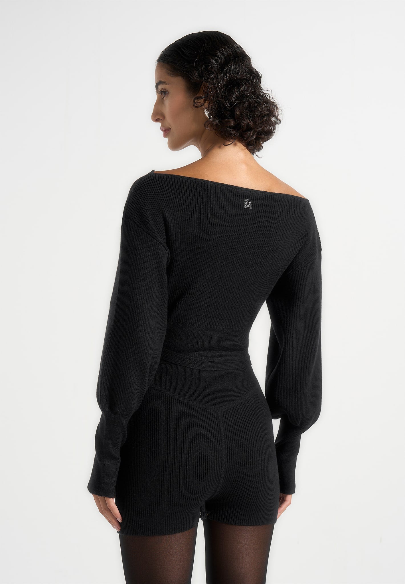 Raya - Off Shoulder Knitted Playsuit With Belt - Black