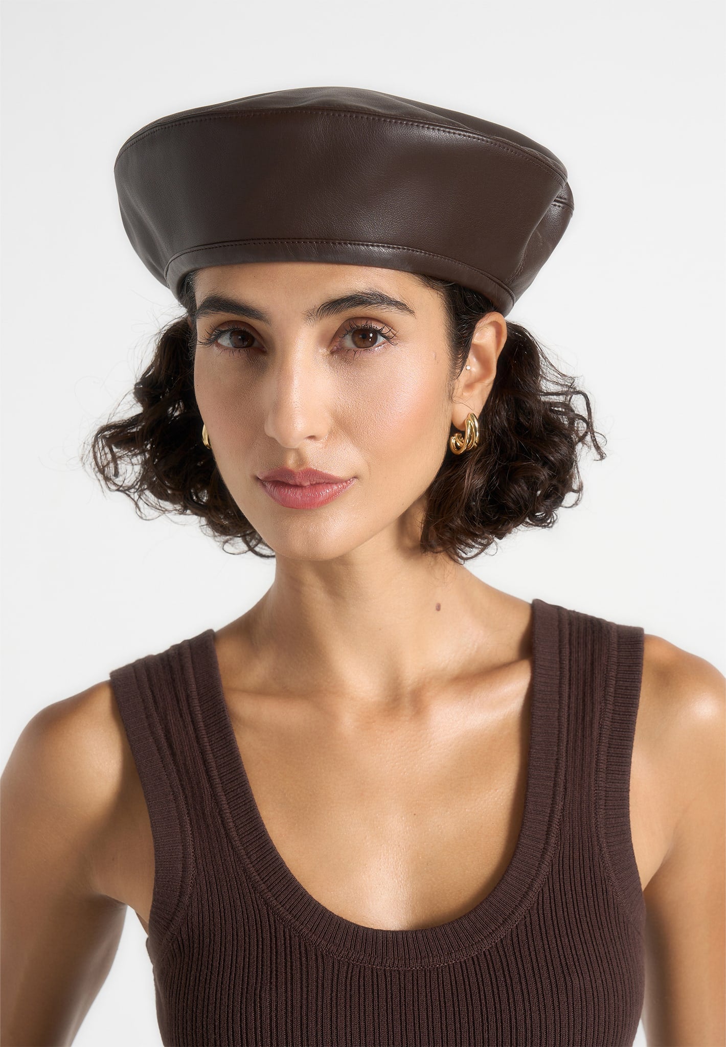 Anya - Leather Beret - Brown 