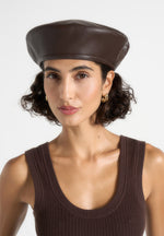 Anya - Leather Beret - Brown