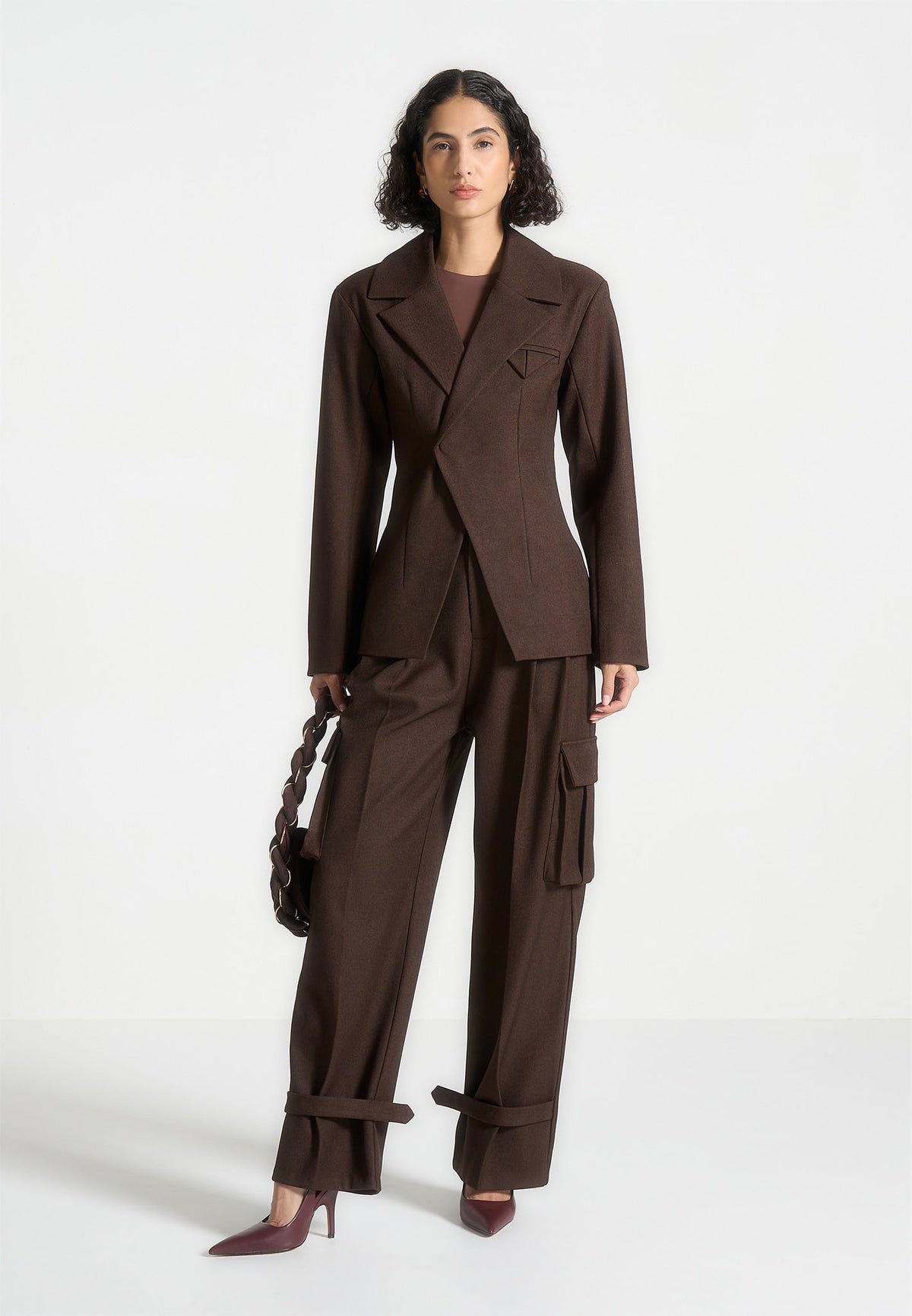 Beatrice - Tailored Contour Double Breasted Blazer - Brown