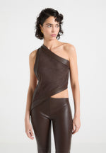 suede-and-leather-asymmetric-backless-top-brown