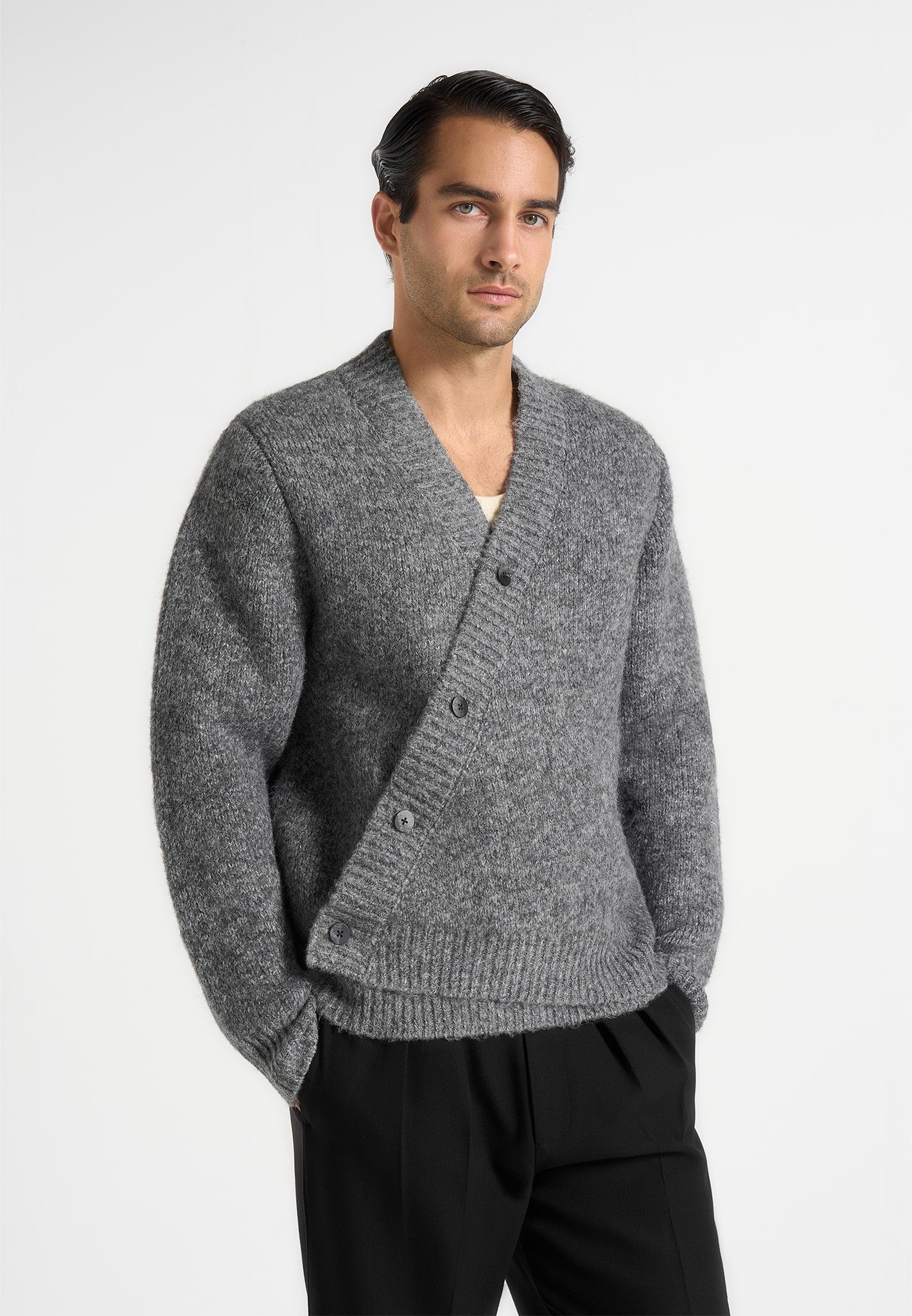 dani-unisex-asymmetric-brushed-knit-cardigan-grey