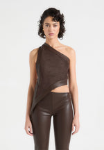 suede-and-leather-asymmetric-backless-top-brown