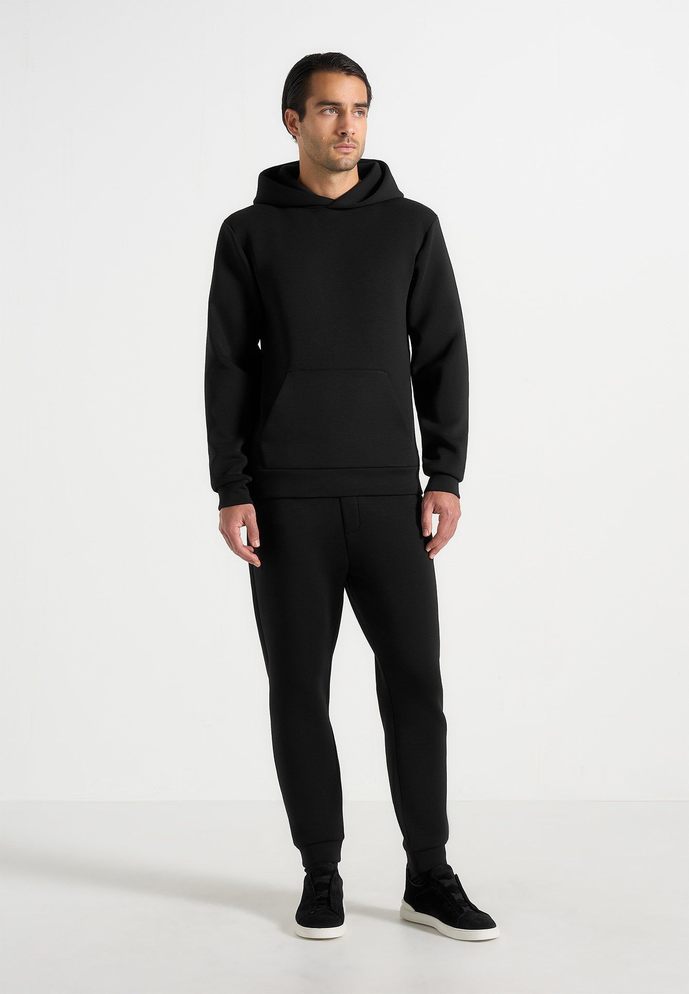 JS008 - Neoprene Minimal Tapered Fit Cuffed Joggers - Black