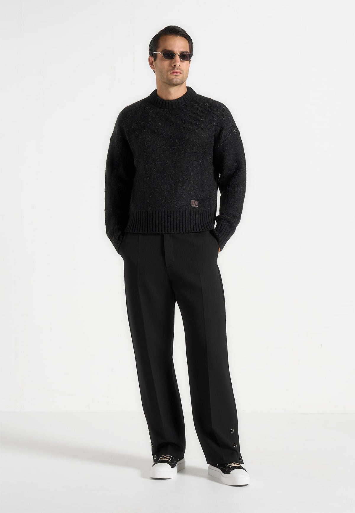 Kamil - Art Slogan Brushed Wool Knit Sweater - Black