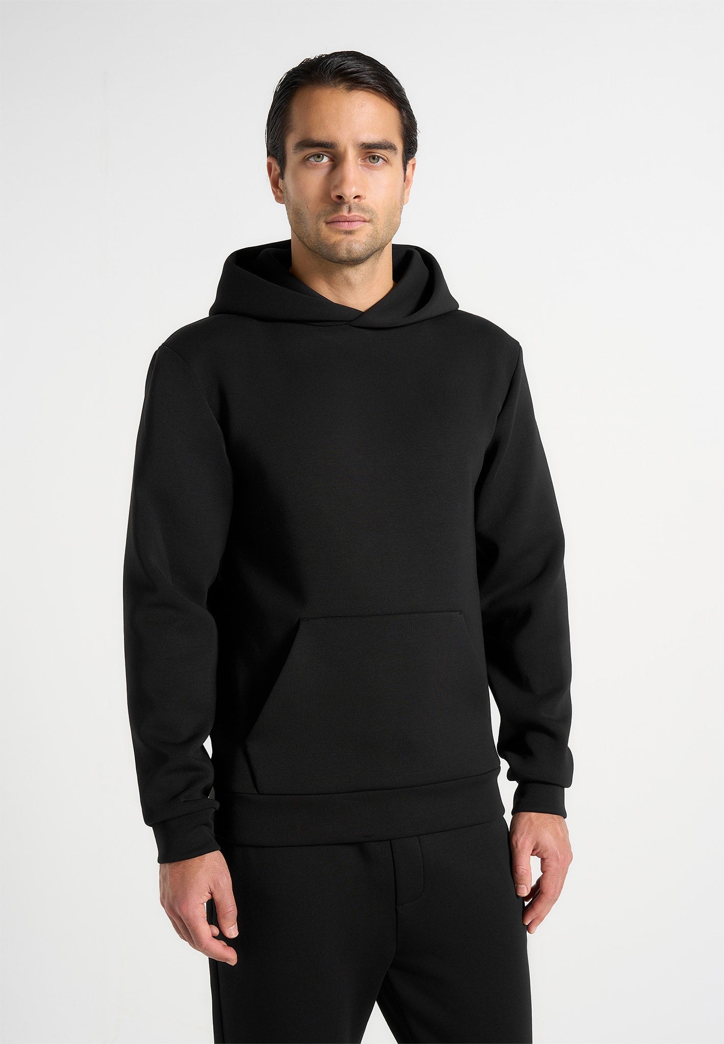 Drew - Neoprene Minimal Regular Fit Hoodie - Black 